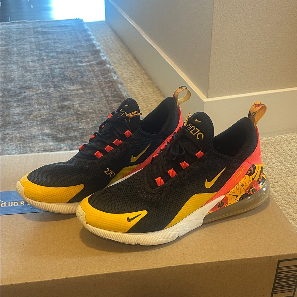 Nike Air Max 270 Black and Yellow with Pink Accents